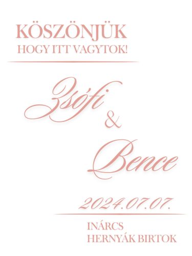 Esküvői köszöntő tábla modern rosegold felirattal 