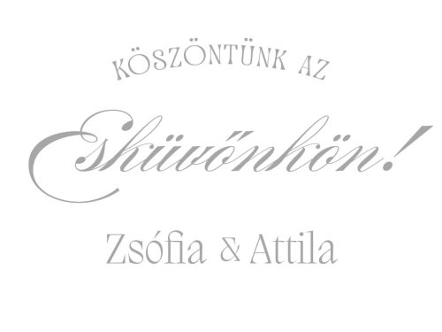 Esküvői köszöntő tábla fekvő romantikus fehér ívelt felirattal