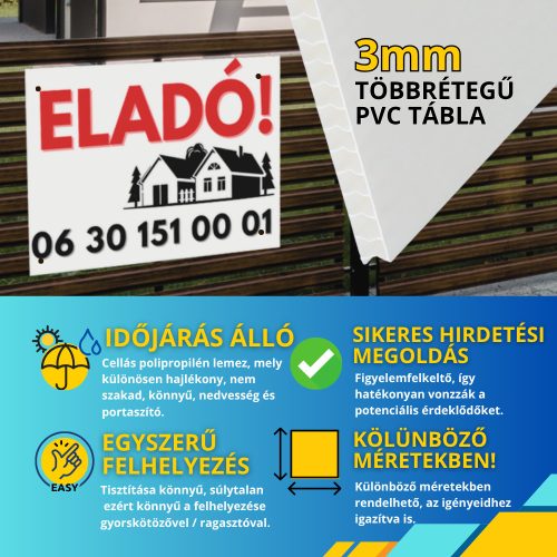 Eladó tábla egyedi telefonszámmal