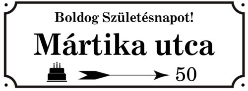 Egyedi szülinapi utcanév tábla 15x35cm